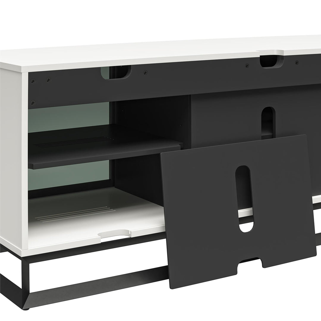 68 Inch Media Console with Beveled Steel Base for TVs up to 77 Inches - White