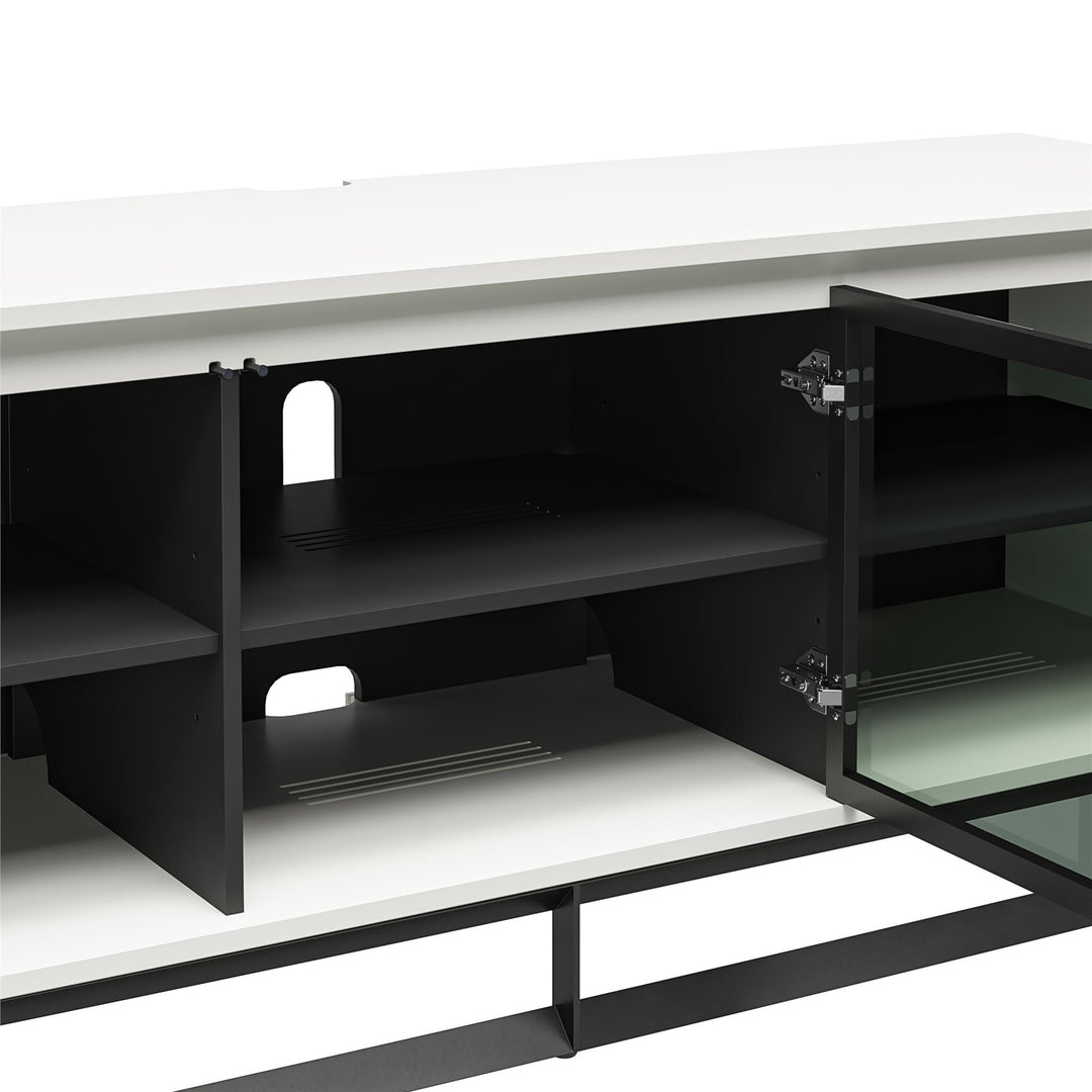 68 Inch Media Console with Beveled Steel Base for TVs up to 77 Inches - White