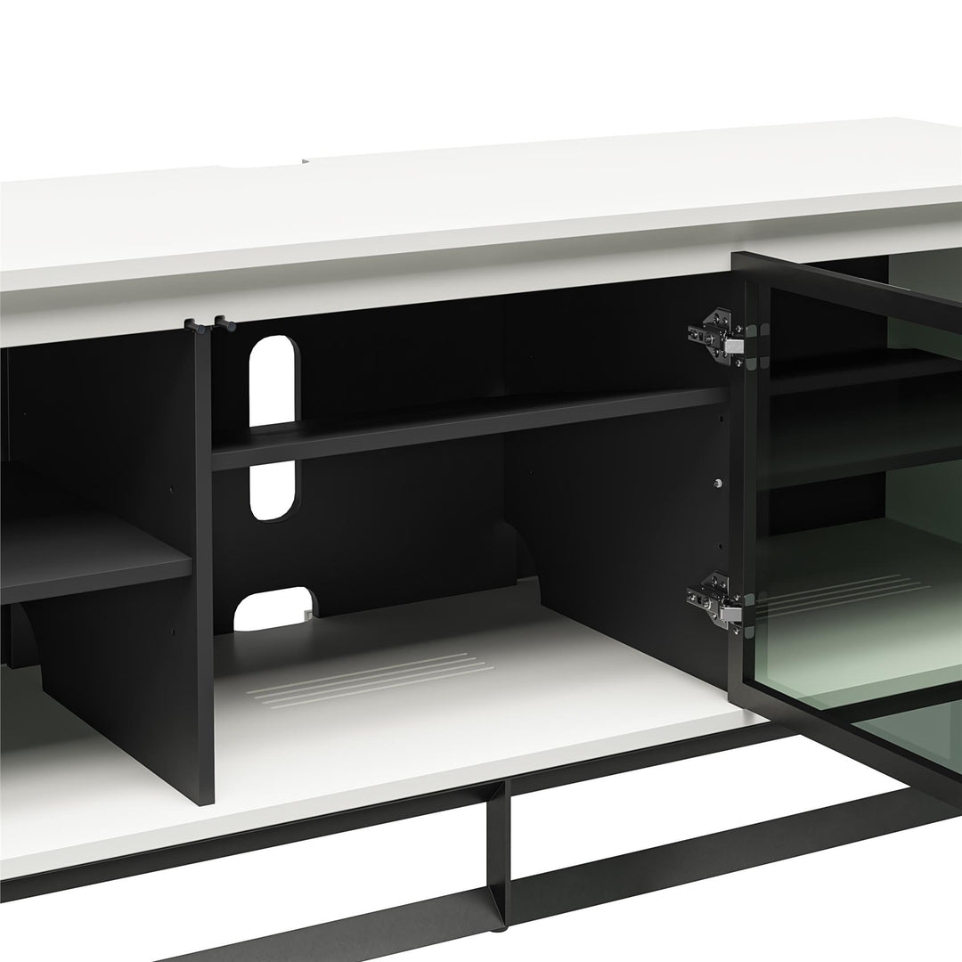 68 Inch Media Console with Beveled Steel Base for TVs up to 77 Inches - White