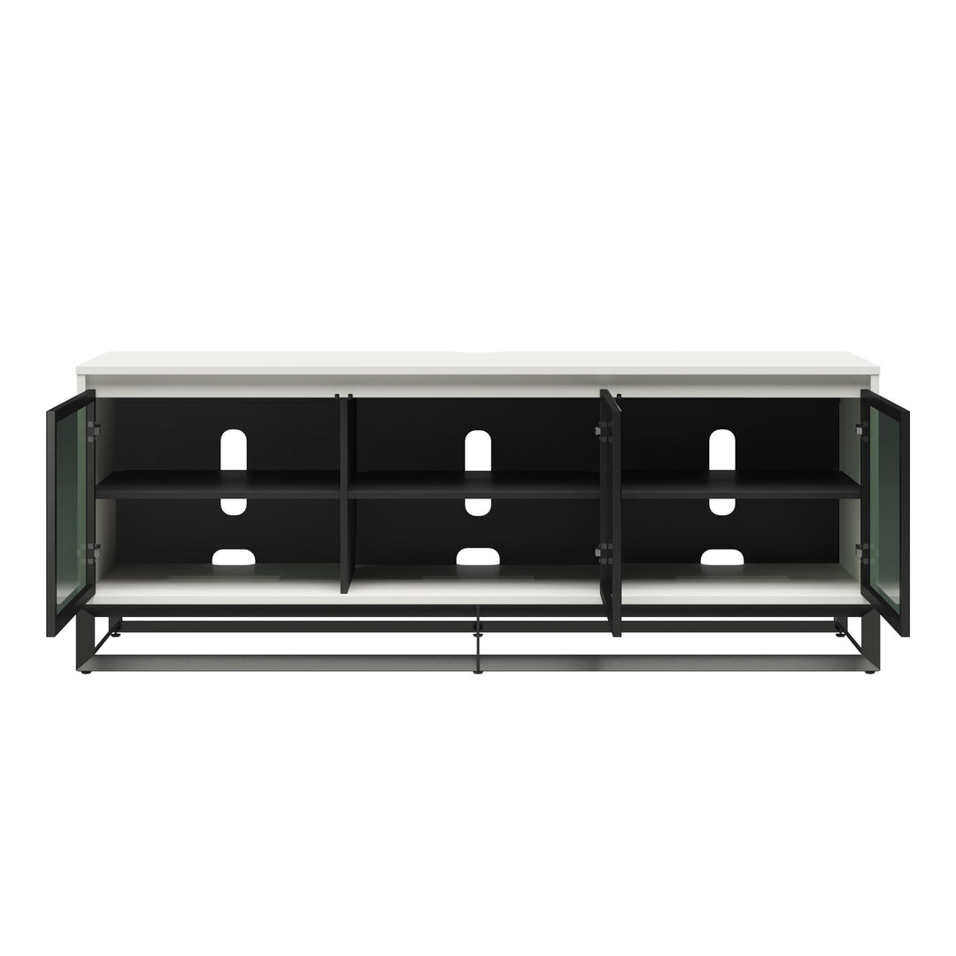 68 Inch Media Console with Beveled Steel Base for TVs up to 77 Inches - White