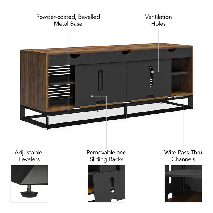 68 Inch Media Console with Beveled Steel Base for TVs up to 77 Inches - Sterling Oak Veneer