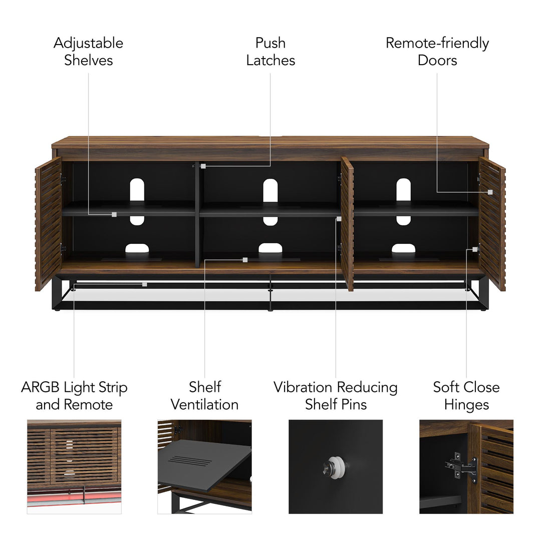 68 Inch Media Console with Beveled Steel Base for TVs up to 77 Inches - Sterling Oak Veneer