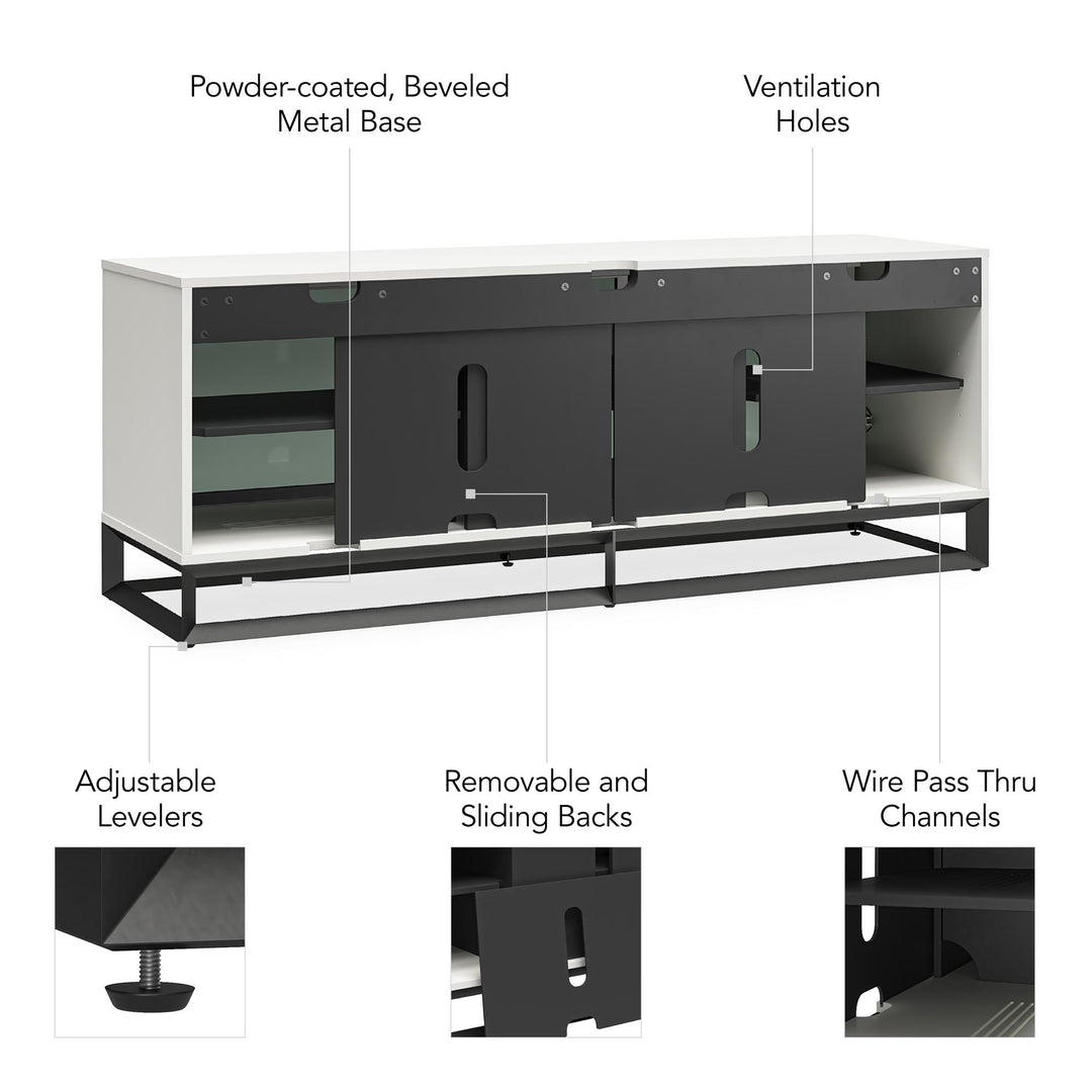 68 Inch Media Console with Beveled Steel Base for TVs up to 77 Inches - White