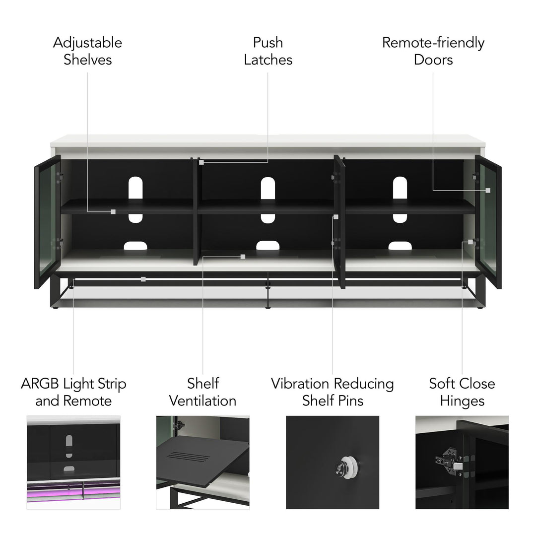 68 Inch Media Console with Beveled Steel Base for TVs up to 77 Inches - White