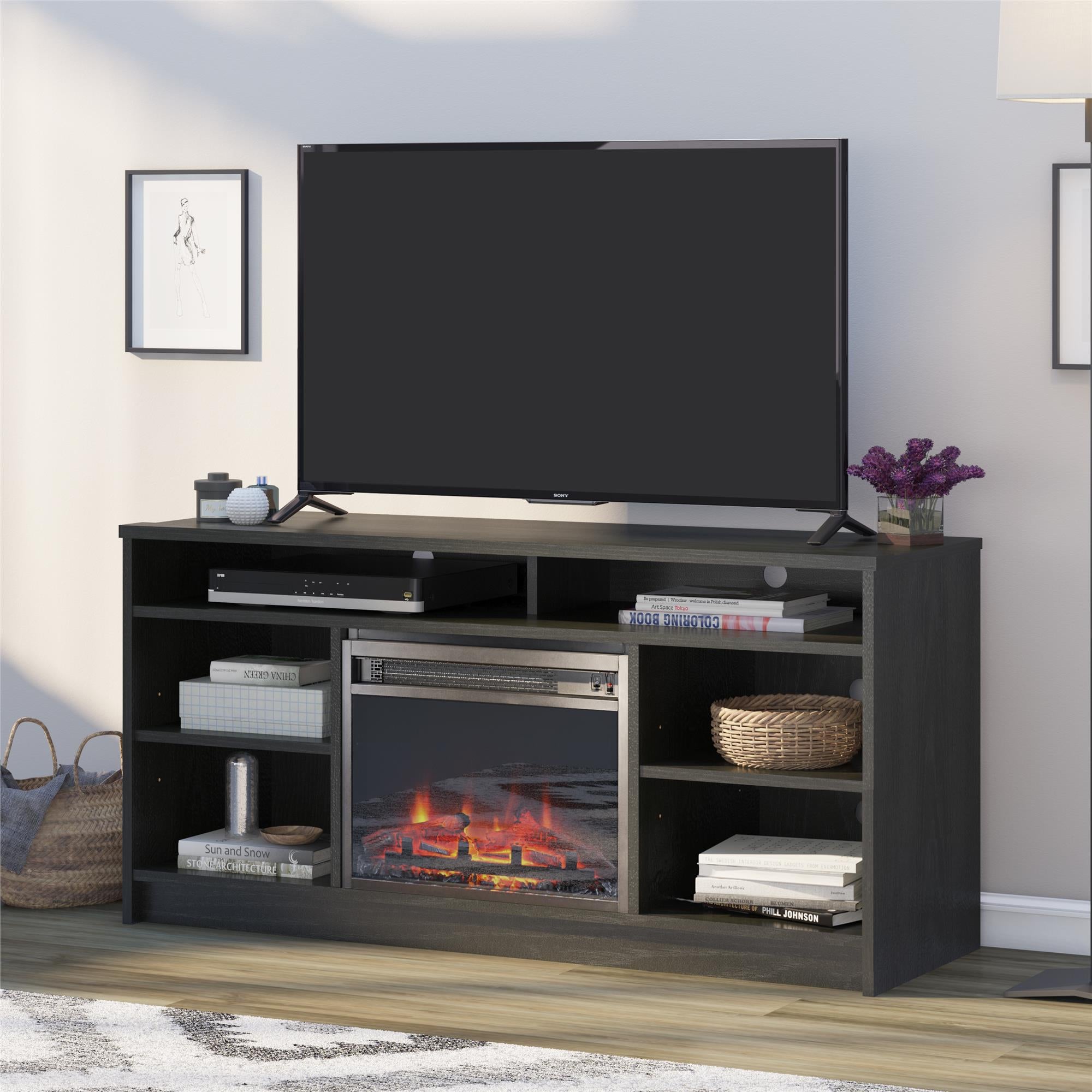 55 inch tv stand with deals fireplace