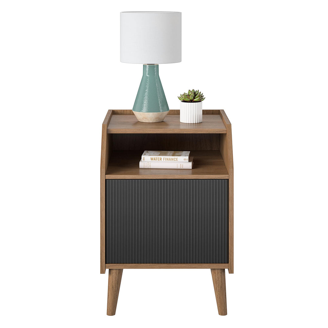 Magnolia Mid Century Modern End Table with Open Shelf and Closed Storage - Walnut