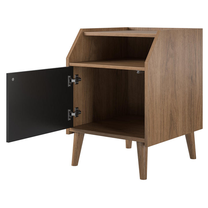 Magnolia Mid Century Modern End Table with Open Shelf and Closed Storage - Walnut