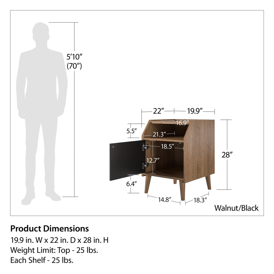 Magnolia Mid Century Modern End Table with Open Shelf and Closed Storage - Walnut