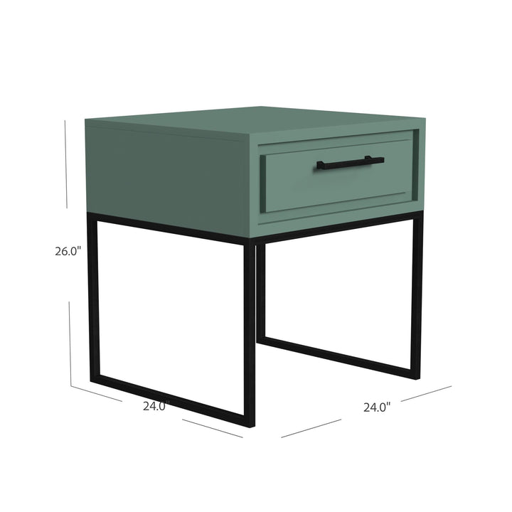 Perry End Table with 1 Drawer and a Black Metal Base - Sage