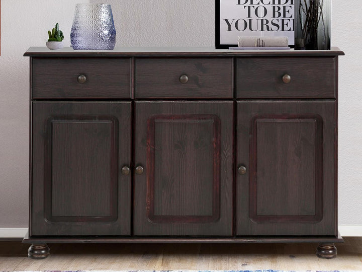 Chester Sideboard with 3 Drawers and 2 Cabinets - Rich Brown