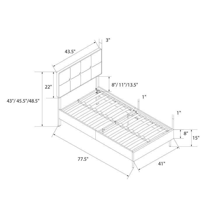 Tyler Linen Upholstered Bed with Square Tufted Headboard and Wooden Frame - Dark Gray - Twin