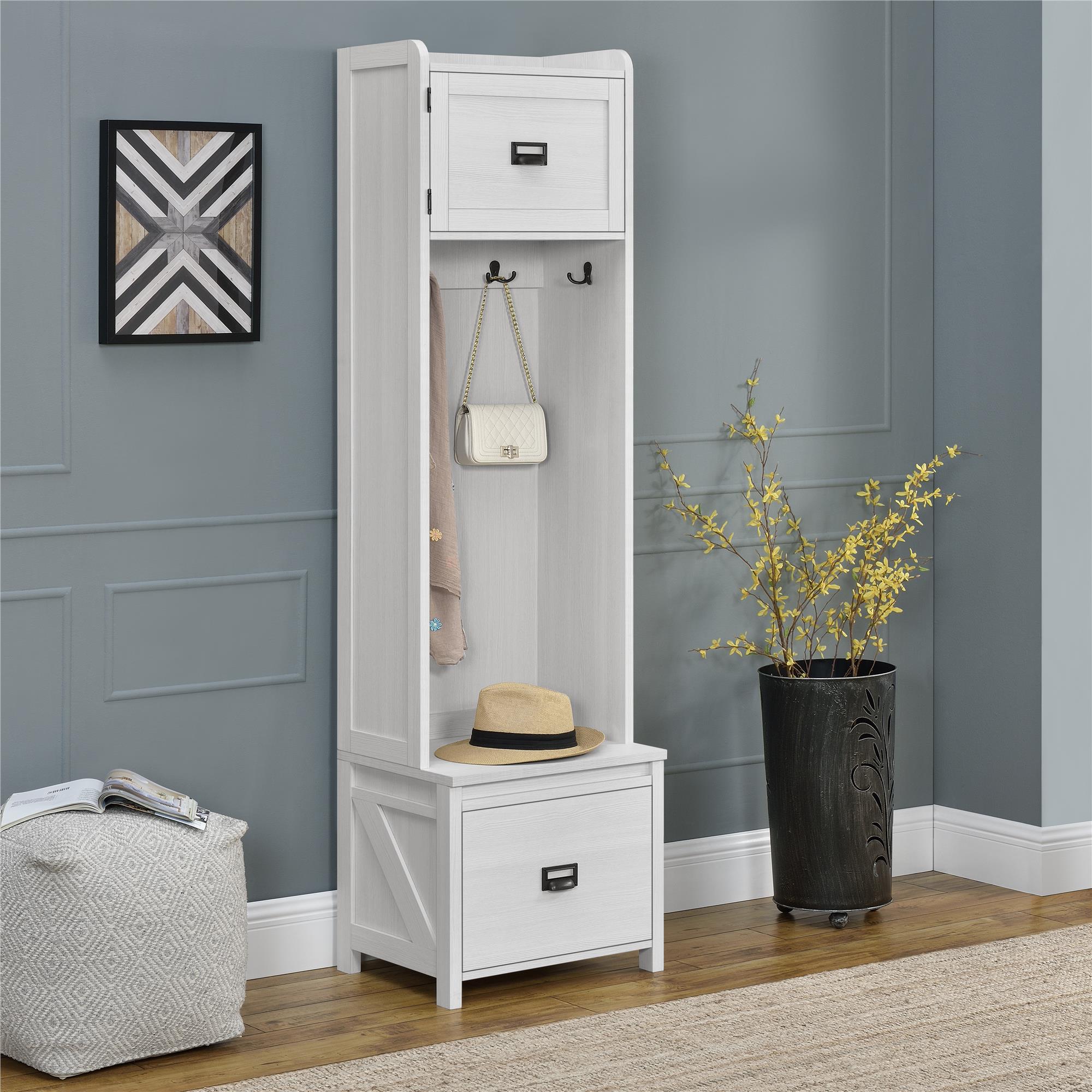 Farmhouse hall tree discount with storage bench