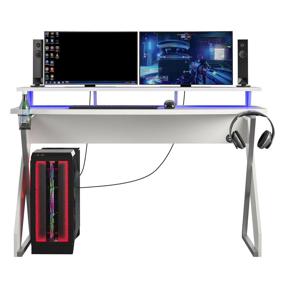 Xtreme Gaming Corner Desk With Riser & Led Light Kit White