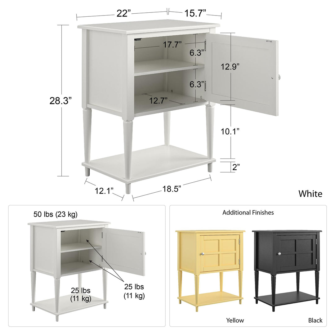 Fairmont Accent Table with 3 Shelves and Mullioned Frame Door - White