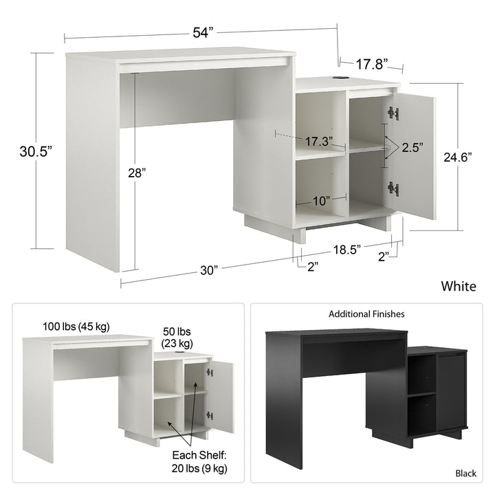 Ravelston Computer Desk and Cabinet Combo with Wireless Charging Port - White