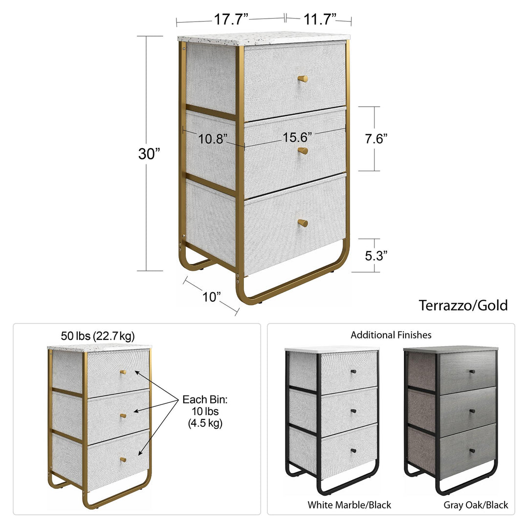 Ameriwood Home Keegan 3 Fabric Bin Storage Organizer, White Faux  Marble/Black