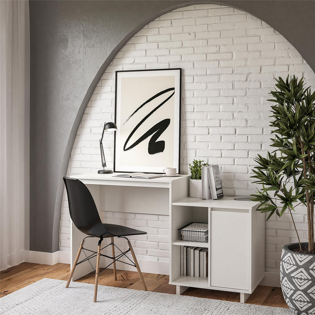 Ravelston Computer Desk and Cabinet Combo with Wireless Charging Port - White