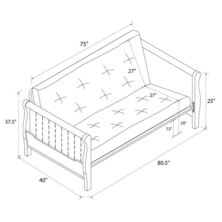 Wood Arm Futon with Walnut Wood Finish and Side Storage - Espresso