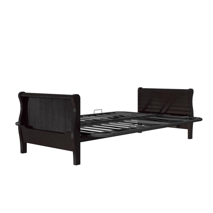 Wood Arm Futon with Walnut Wood Finish and Side Storage - Espresso