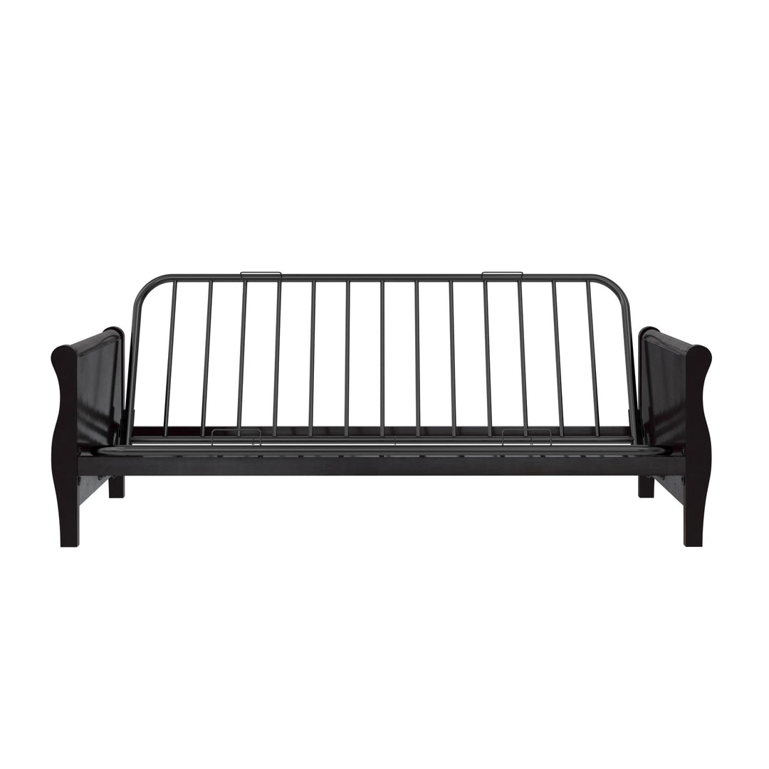 Wood Arm Futon with Walnut Wood Finish and Side Storage - Espresso